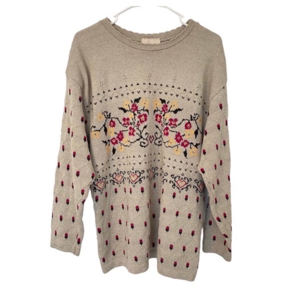 Vintage Northern Reflections Strawberry Floral Cotton Blend Knit Sweater